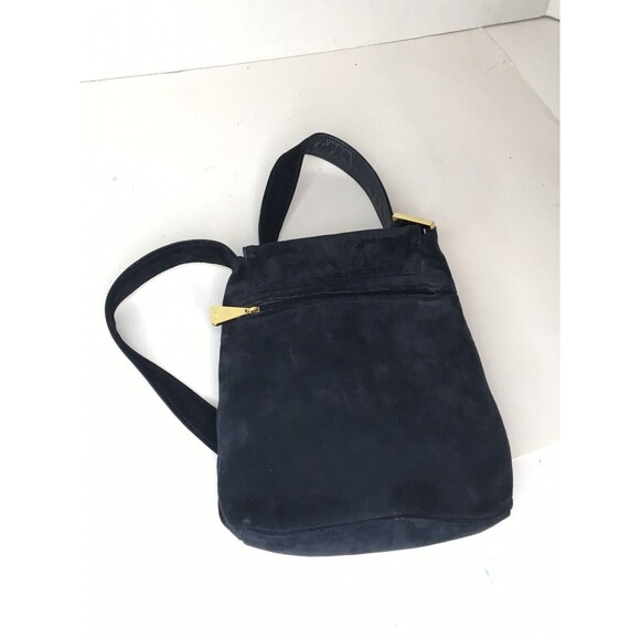 Americana by Sharif Navy Blue Suede Leather Shoulder Bag - Picture 2 of 7